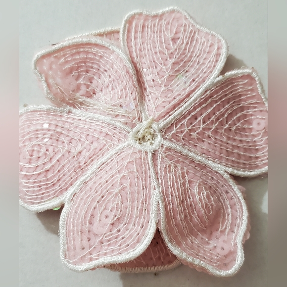 3D hibiscus beaded applique flower sew on iron on patch sequins tropical pink - Picture 3 of 11